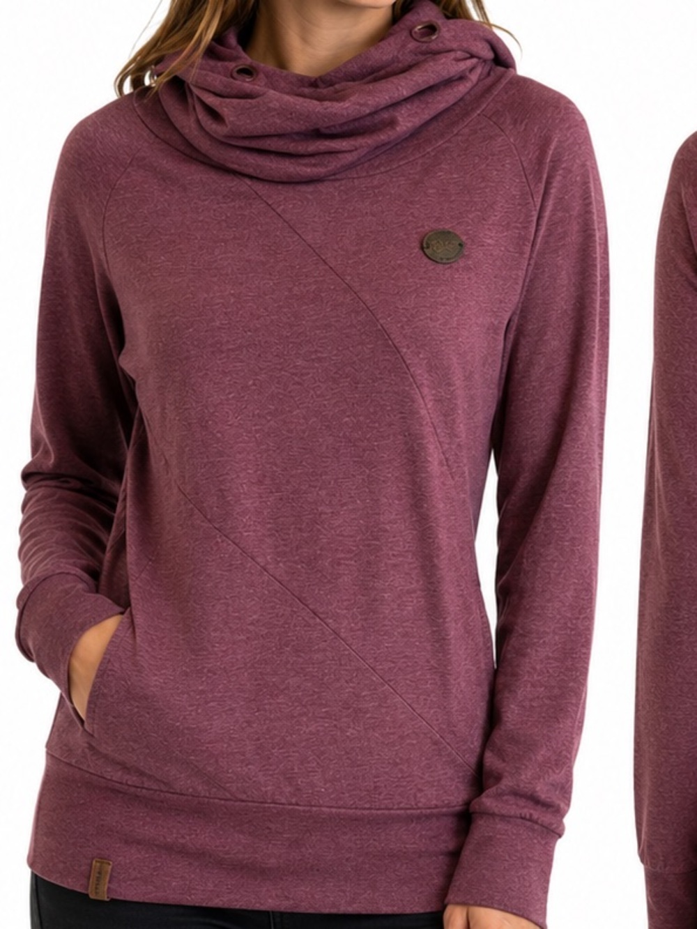 Naketano Brave New World Hoodie Cowl Neck Pullover Burgundy Size M Medium
